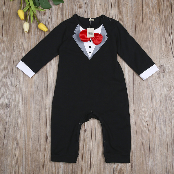 Baby Black Tuxedo Outfit One Piece For Boys