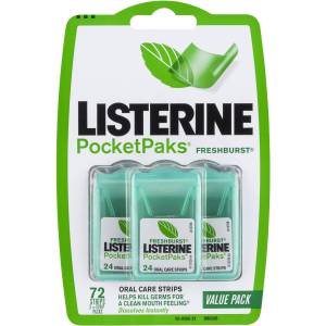 Listerine Pocket Packs Strips Fresh Breath Mint Green 24 Strips 3 Pack