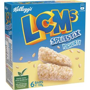 Kelloggs LCMs Split Stix Yoghurty Puffed Rice Snack Cereal Bars 6 Pack