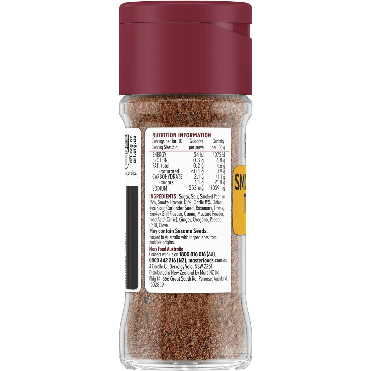 Masterfoods Smoked & Charred Texan Style Rub Smokey BBQ Seasoning 50g