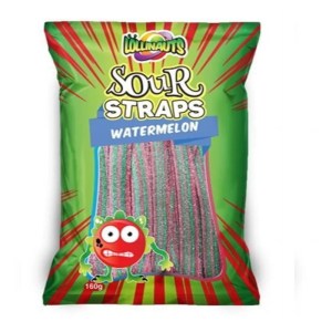 Lollinauts Sour Straps Rainbow Watermelon Candy Lollies Pack 160g X 12 Bags