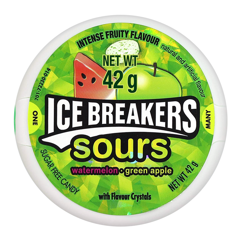 Ice Breakers Sours Sugar Free Candy Watermelon and Green Apple Tub 42g X 8 Tubs