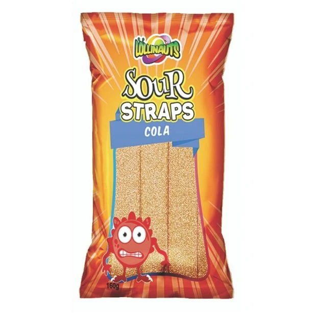 Lollinauts Sour Straps Cola Flavour Candy Lollies Pack 160g X 12 Bags