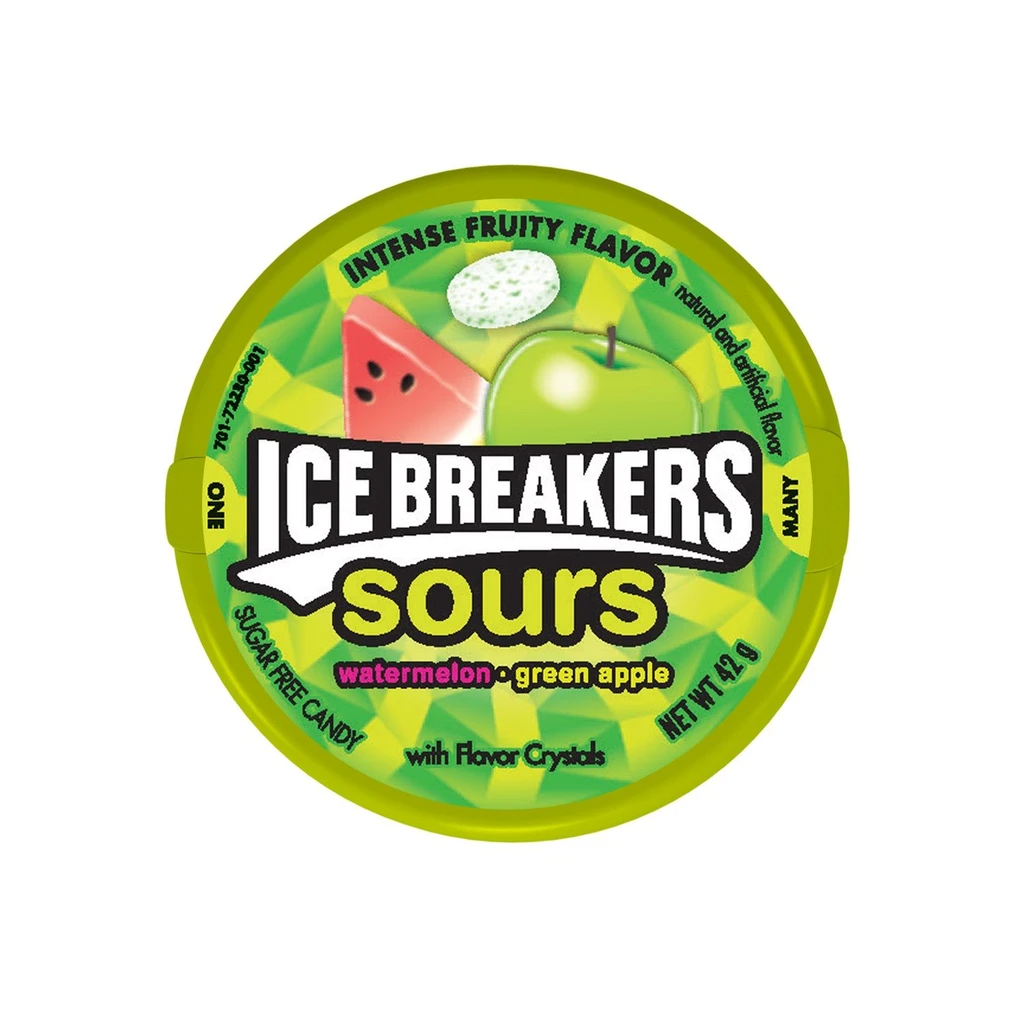 Ice Breakers Sours Sugar Free Candy Watermelon and Green Apple Tub 42g X 2 Tubs