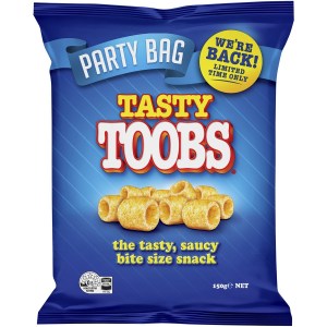 Tasty Toobs Chips Tubes Snacks Party Bag 150g