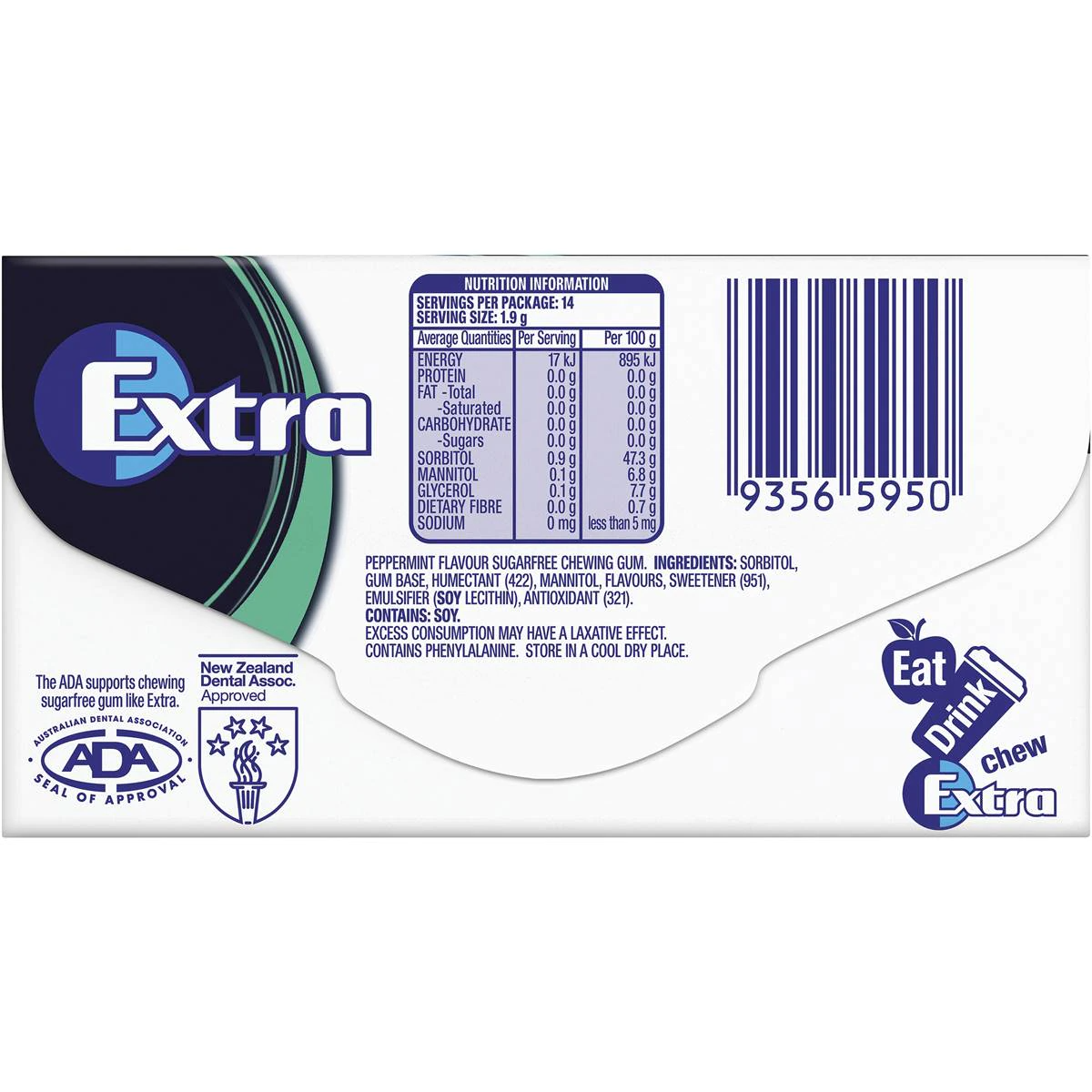 Wrigleys Extra Intense Mint Chewing Gum 14 Pieces X 24 Pack