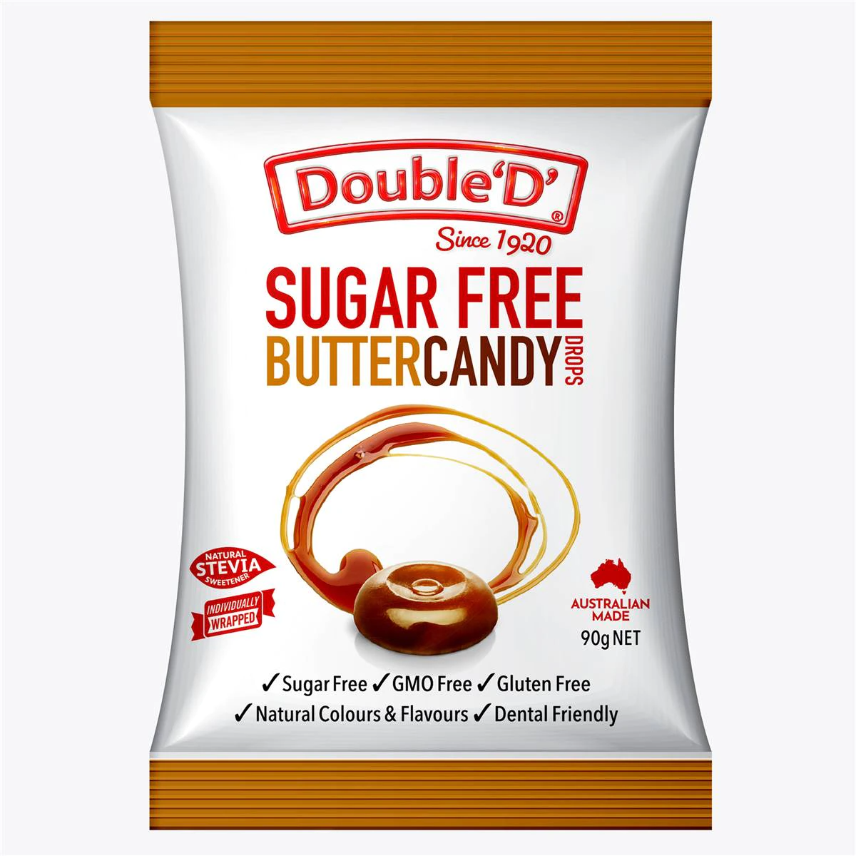 Double D Sugar Free Butter Candy Drops Gummies Lollies Candy Bag 90g