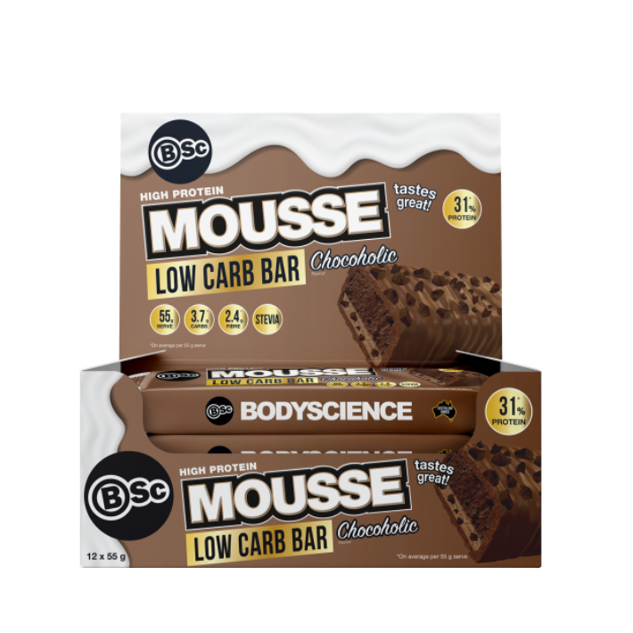 BSC Mousse Chocoholic Low Carb Chocolate Protein Bar 55g X 12 Bars