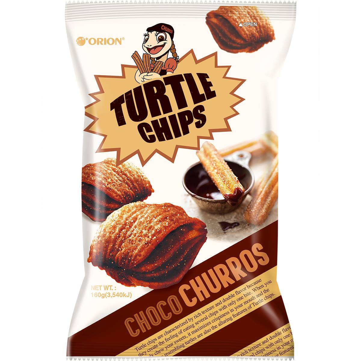 Orion Turtle Chips Choco Churros Pack 160g