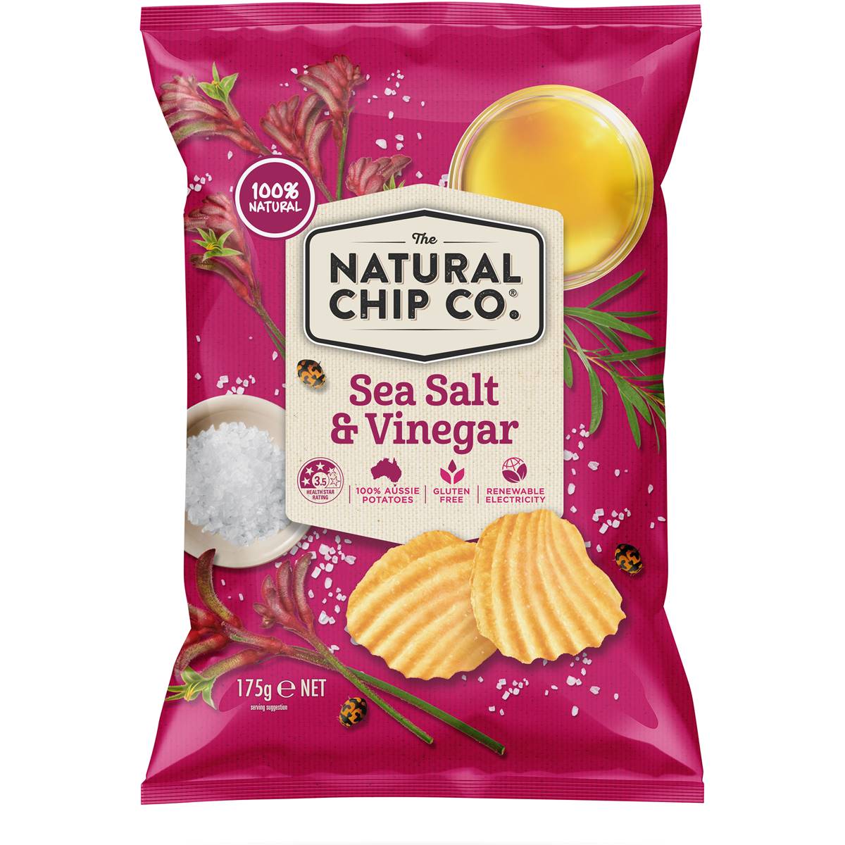 The Natural Chips Company Salt and Vinegar Potato Chips Pack 175g