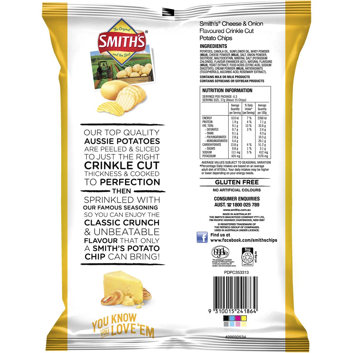 Smiths Crinkle Cut Cheese and Onion Potato Chips Pack 170g