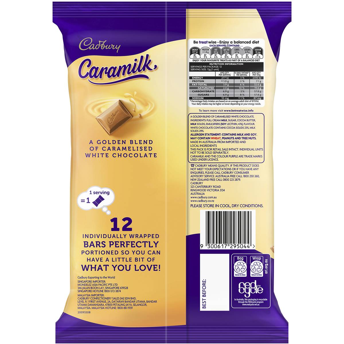 Cadbury Caramilk Chocolate Bars Sharepack 12 Pack Bag