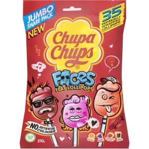 Chupa Chups Faces Flat Lollipops Jumbo 35 Pack Bag