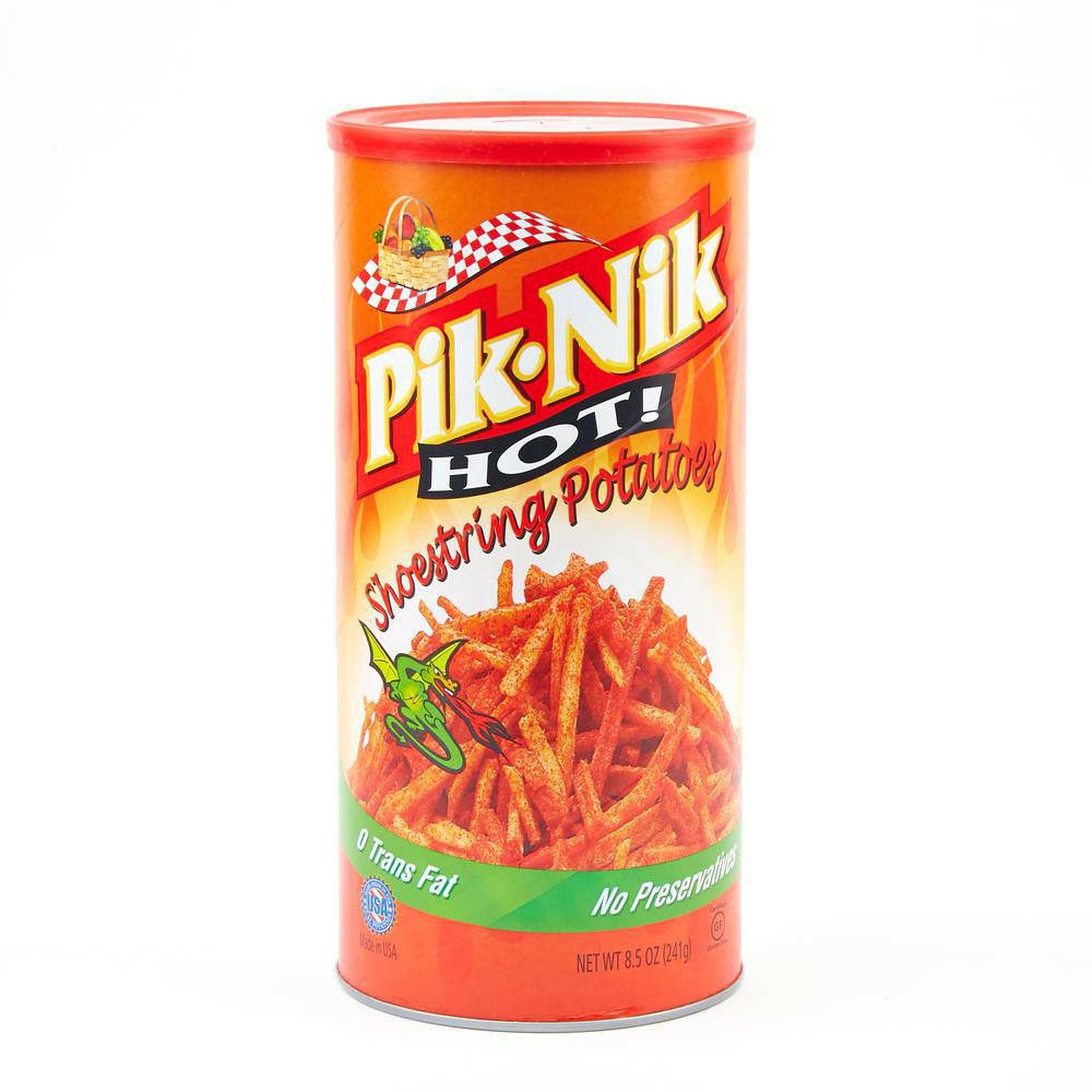 Pik Nik Hot and Spicy Shoestring Potato Chips Fries Can 241g