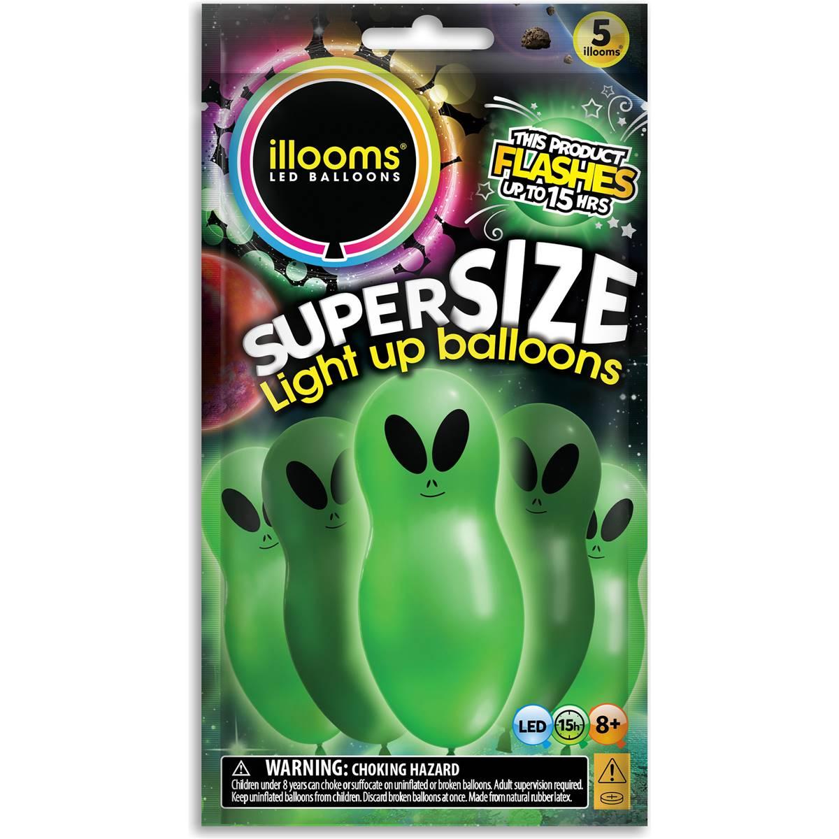 Illooms LED Light Up Glow Super Size Alien Party Balloons 5 Pack