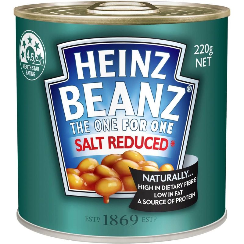 Heinz Baked Beans In Tomato Sauce Salt Reduced Can 220g