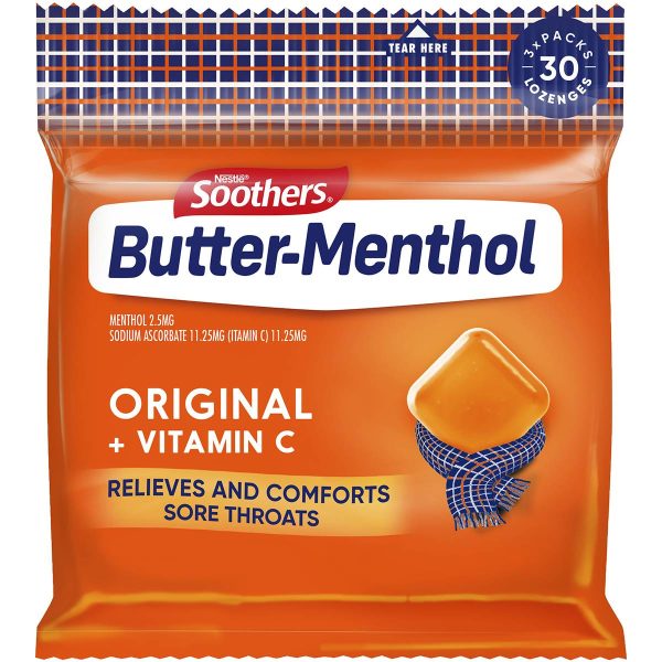 Soothers Butter Menthol Original Throat Lozenges 10 Pieces X 3 Pack