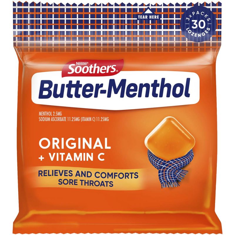 Soothers Butter Menthol Original Throat Lozenges 10 Pieces X 3 Pack