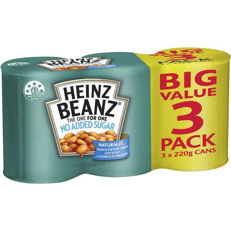Heinz Baked Beans In Tomato Sauce No Sugar Can 220g X 3 Cans