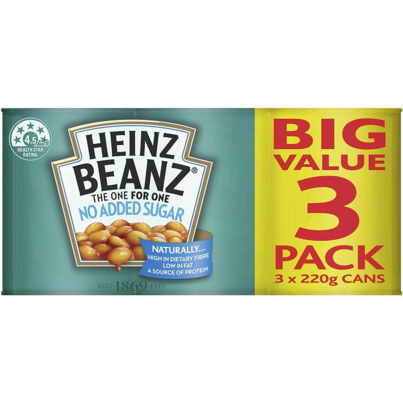 Heinz Baked Beans In Tomato Sauce No Sugar Can 220g X 3 Cans