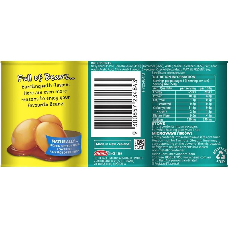 Heinz Baked Beans In Tomato Sauce No Sugar Can 220g X 3 Cans