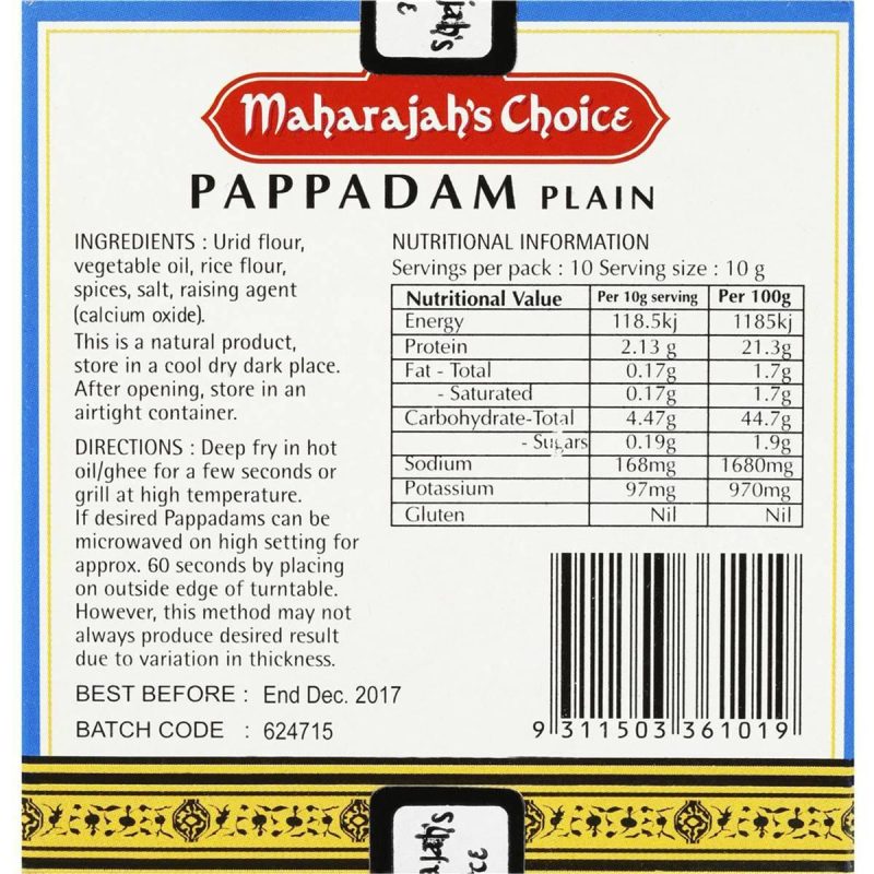 Maharajahs Choice Plain Pappadams 100g
