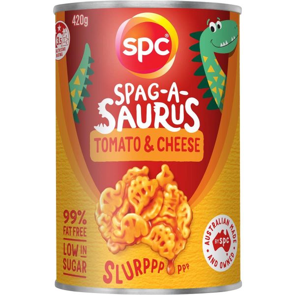 SPC Spag-a-saurus Spaghetti Tomato and Cheese Sauce Can 420g
