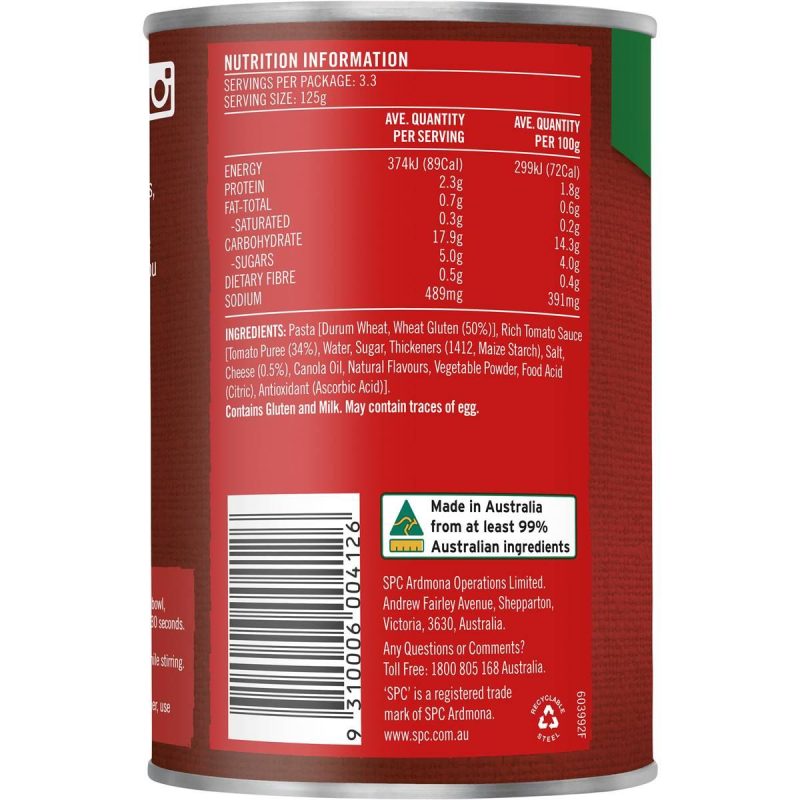 SPC Spag-a-saurus Spaghetti Tomato and Cheese Sauce Can 420g