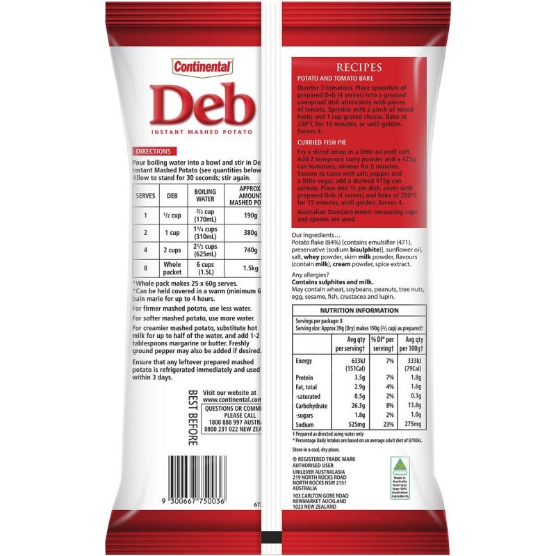 Continental Deb Instant Mashed Potato Powder 350g