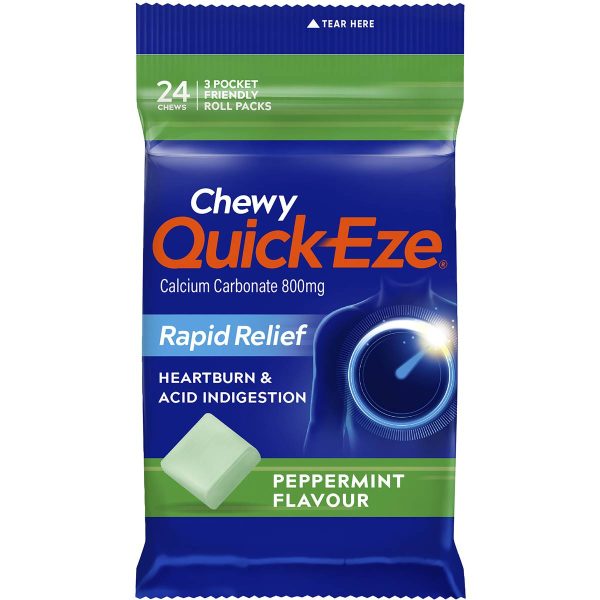Quick Eze Rapid Relief Peppermint Chewy Antacid Tablets 8 Pieces X 3 Pack