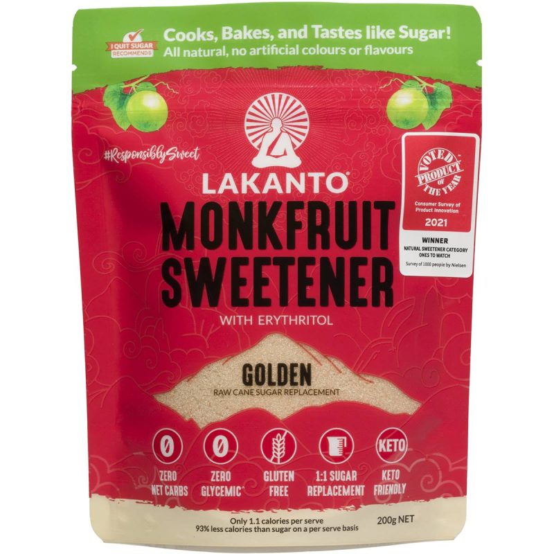 Lakanto Monkfruit Golden Sweetener Raw Sugar Replacement Powder 200g