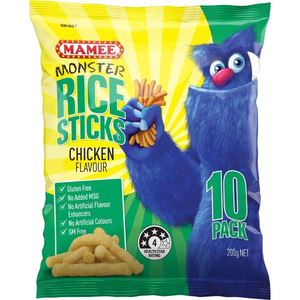 Mamee Monster Rice Sticks Chicken Flavour Chips Snacks 10 Pack