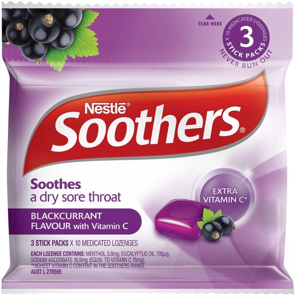 Soothers Blackcurrant Throat Lozenges 10 Pieces X 3 Pack