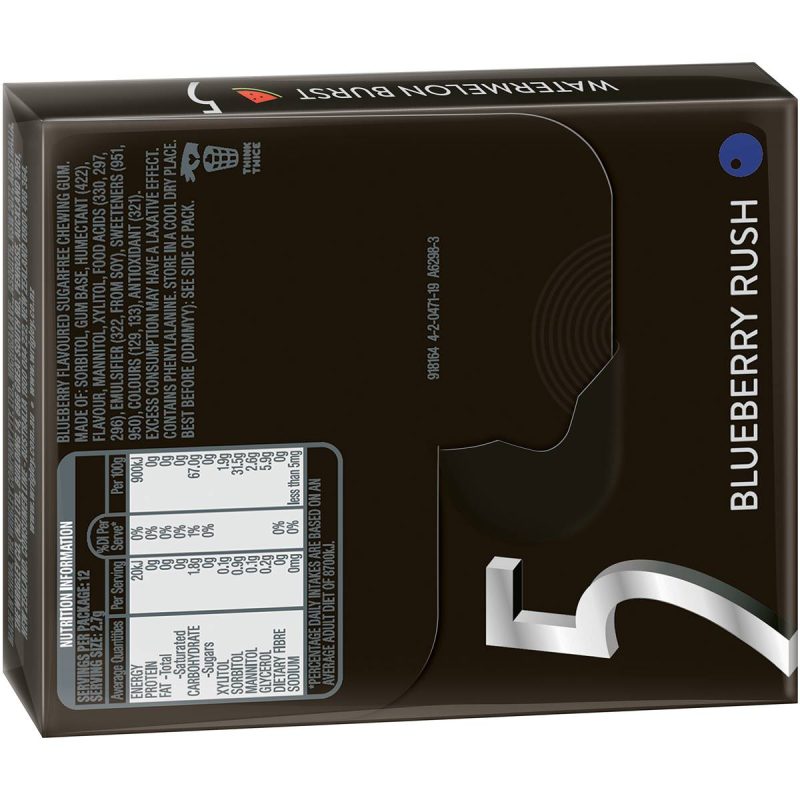 Wrigleys 5Gum Chewing Gum Blueberry Rush 12 Pieces X 12 Pack