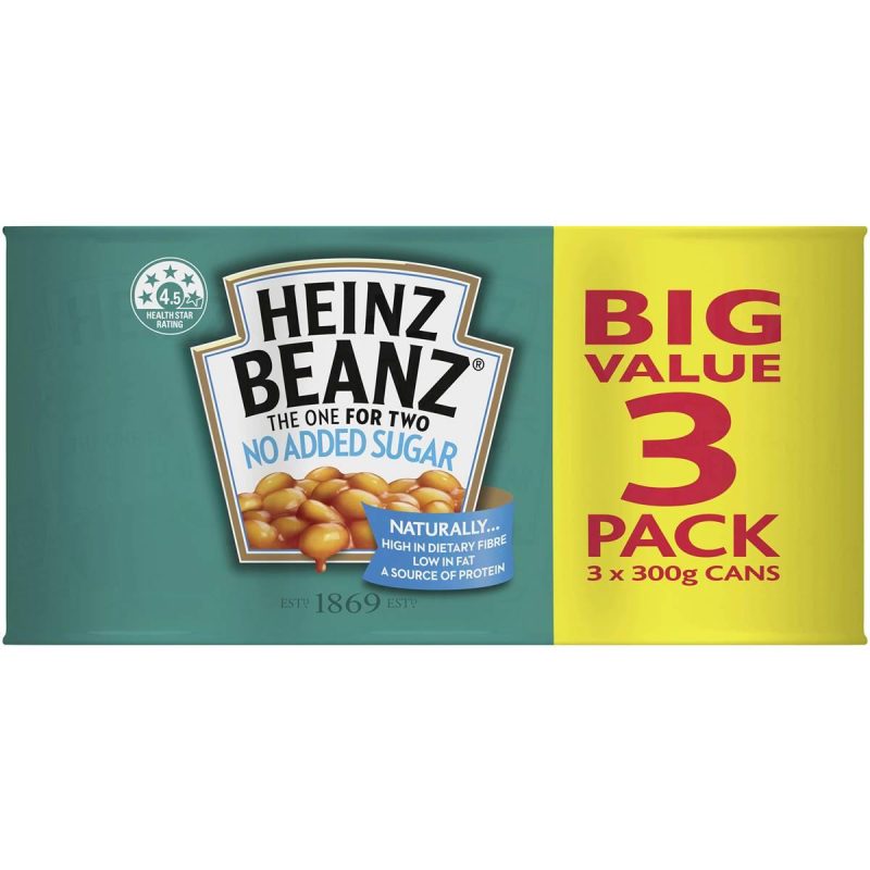 Heinz Baked Beans In Tomato Sauce No Sugar Can 300g X 3 Cans