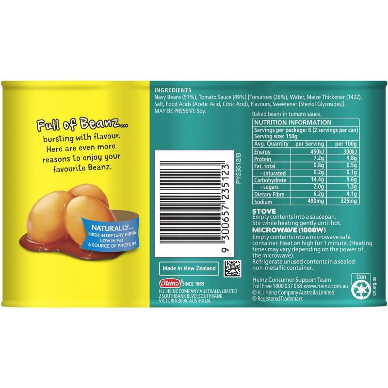 Heinz Baked Beans In Tomato Sauce No Sugar Can 300g X 3 Cans