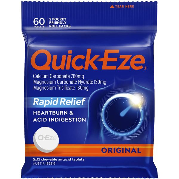 Quick Eze Rapid Relief Original Antacid Tablets 12 Pieces X 5 Pack]