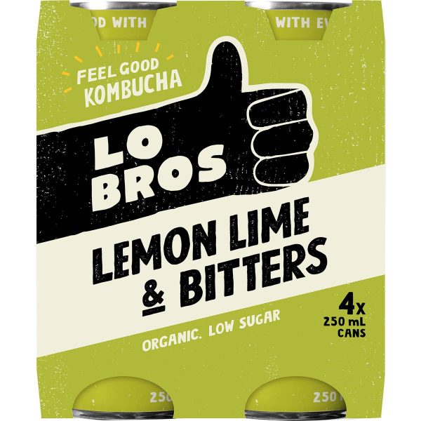 Lo Bros Kombucha Lemon Lime and Bitters Cans 250ml X 4 Pack