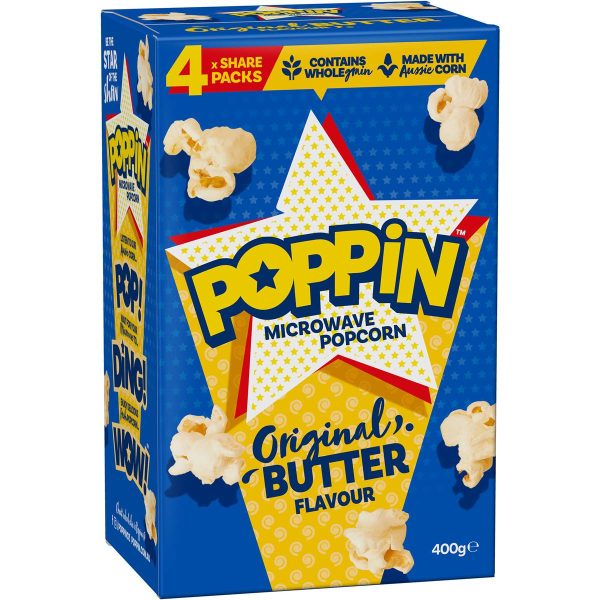 Poppin Microwave Popcorn Original Butter Flavour Box 4 Pack