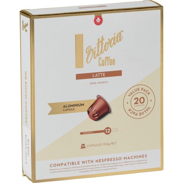 Vittoria Latte Coffee Pods Capsules 20 Pack