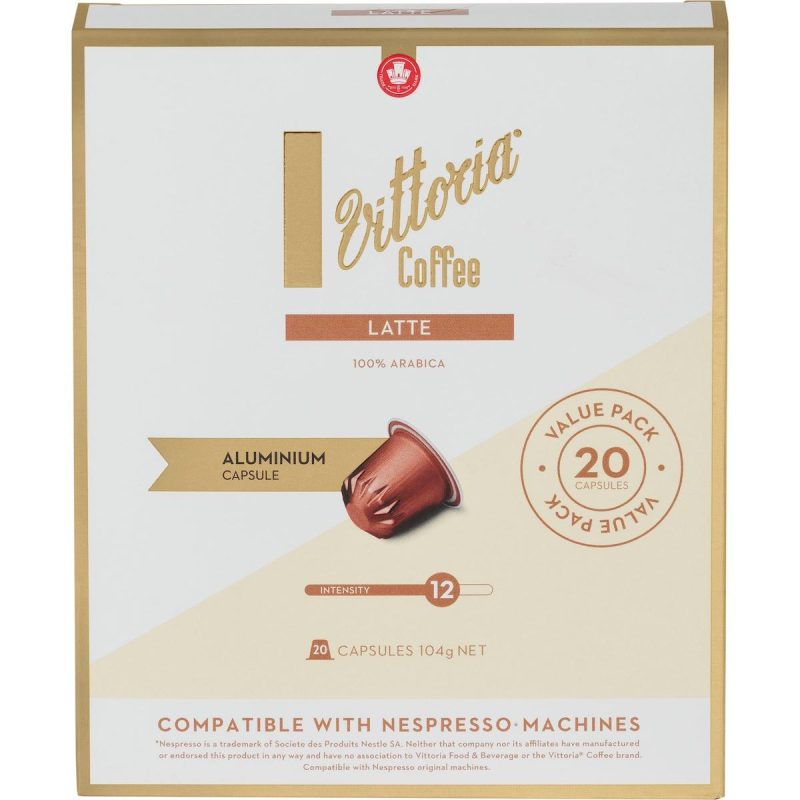 Vittoria Latte Coffee Pods Capsules 20 Pack