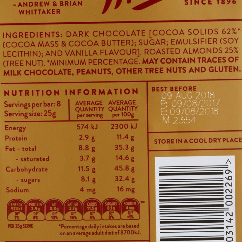 Whittakers Peanut Butter and Jelly Milk Chocolate Block 250g