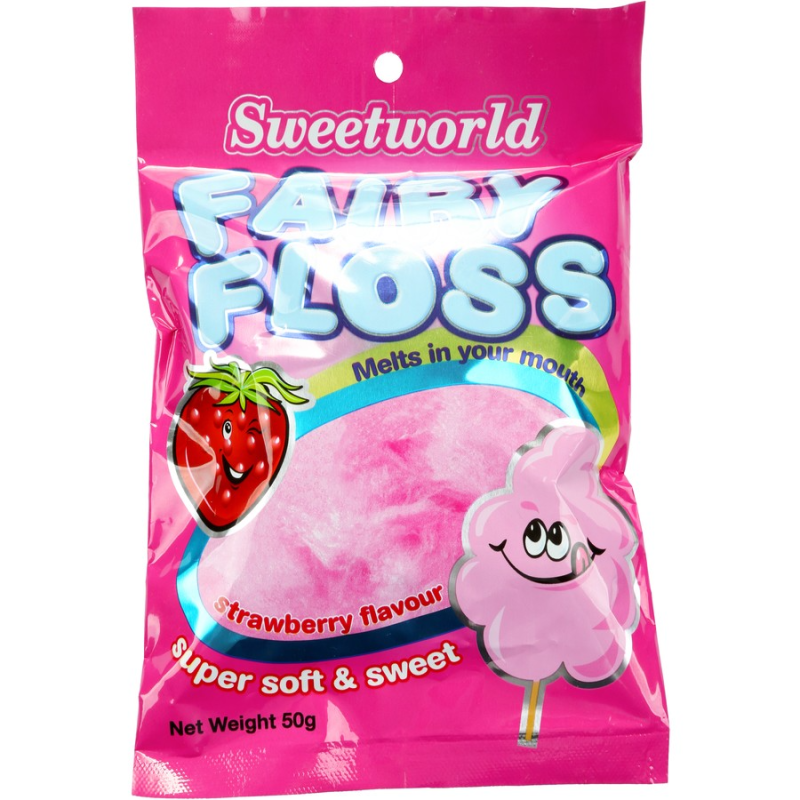 Sweetworld Fairy Floss Soft Sweet Strawberry Cotton Candy Pouch Bag 50g