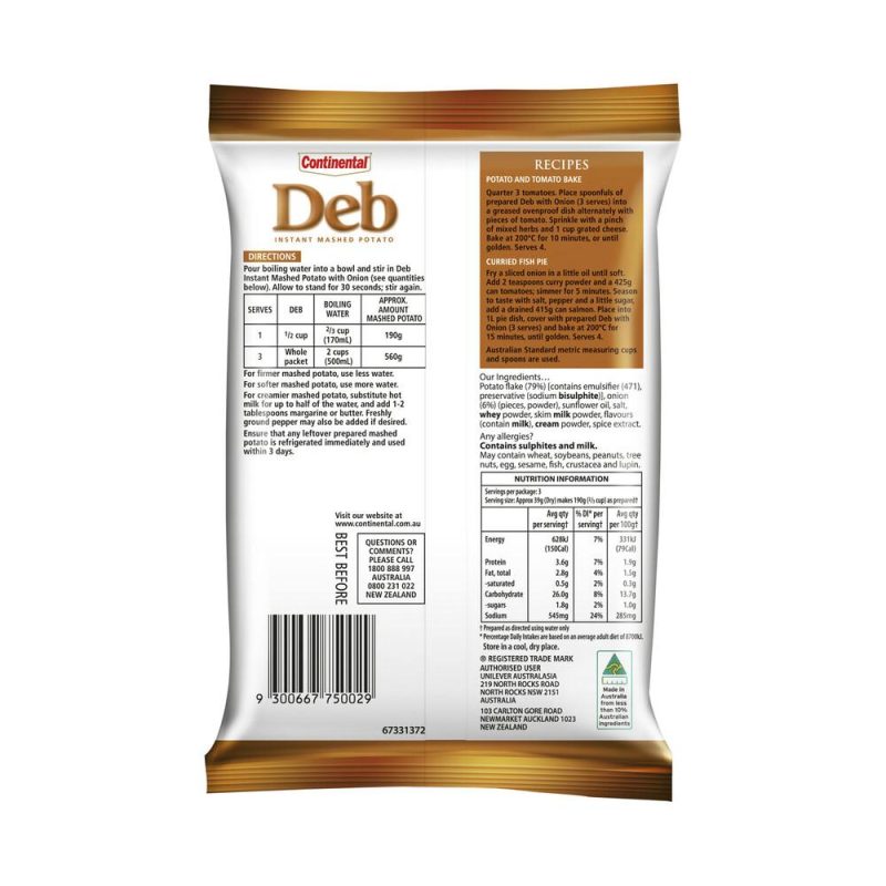 Continental Deb Instant Mashed Potato Powder With Onion Powder 115g