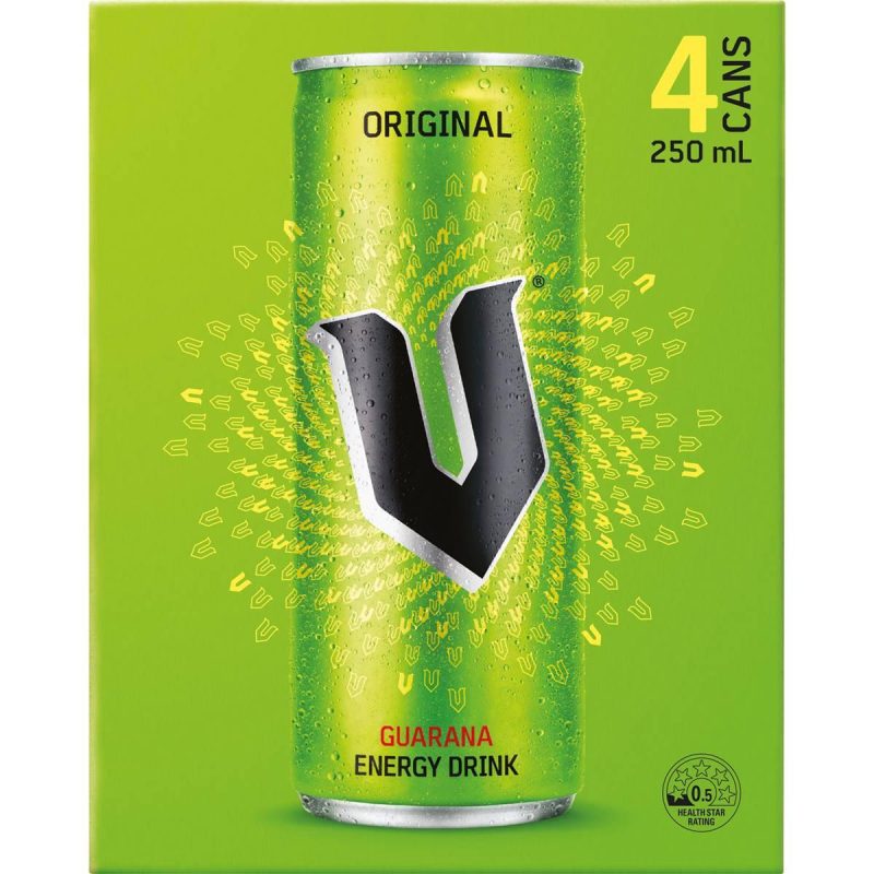 V Original Guarana Energy Drink Can 250ml X 4 Pack