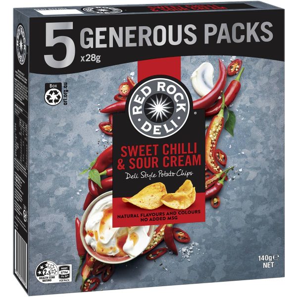 Red Rock Deli Sweet Chilli Sour Cream Chips 28g Pack X 5 Packs
