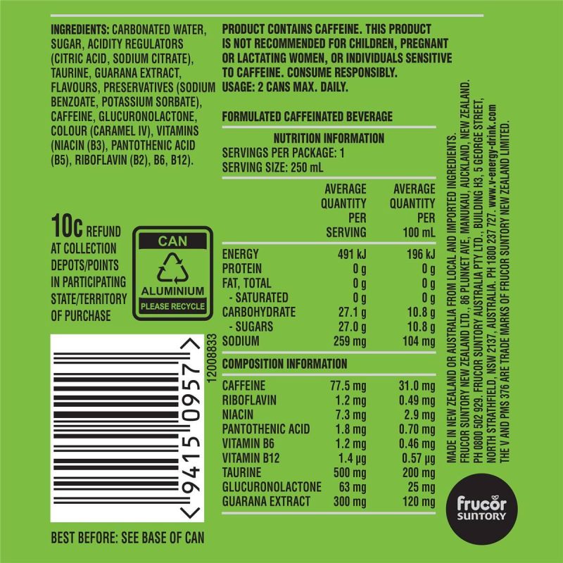 V Original Guarana Energy Drink Can 250ml