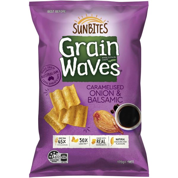 Sunbites Grain Waves Wholegrain Chips Caramelised Onion and Balsamic Pack 170g