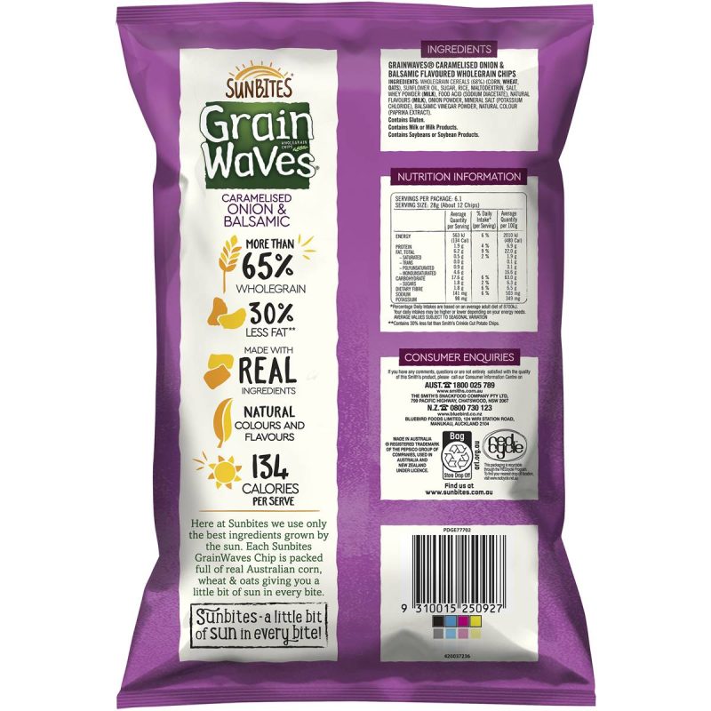 Sunbites Grain Waves Wholegrain Chips Caramelised Onion and Balsamic Pack 170g