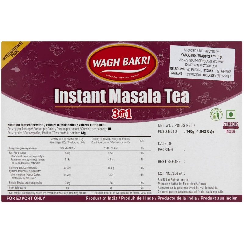 Wagh Bakri Instant Chai Masala Tea 10 Pack
